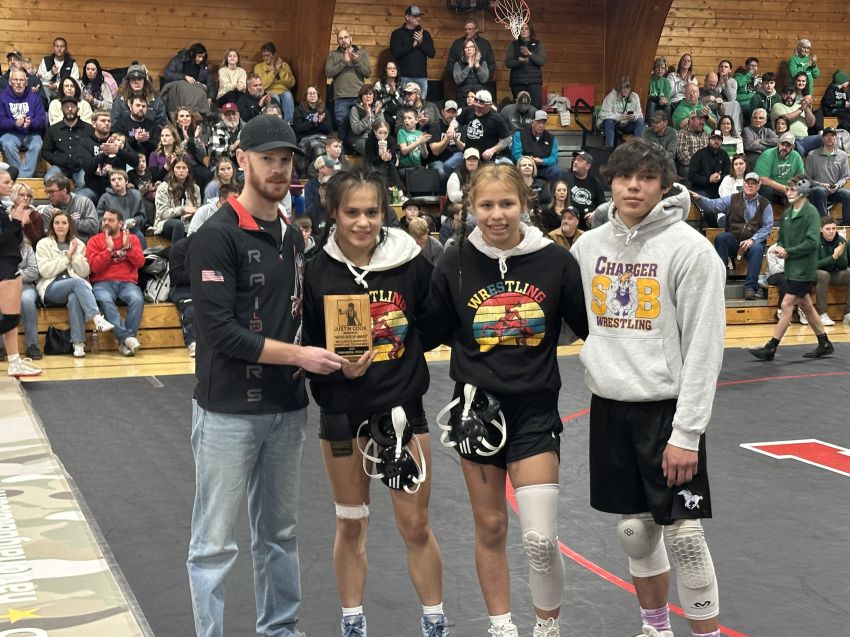 Yellow Hawk siblings awarded Justin Cook 'Never Give Up' award at the Mid-Dakota Monster wrestling tournament